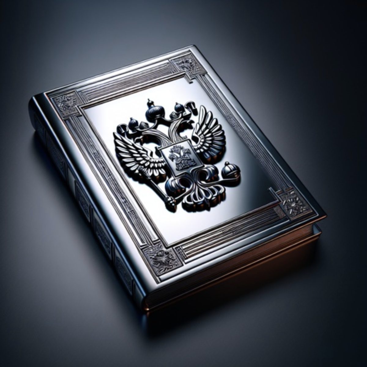 Металлическая книга с рельефным гербом России на обложке